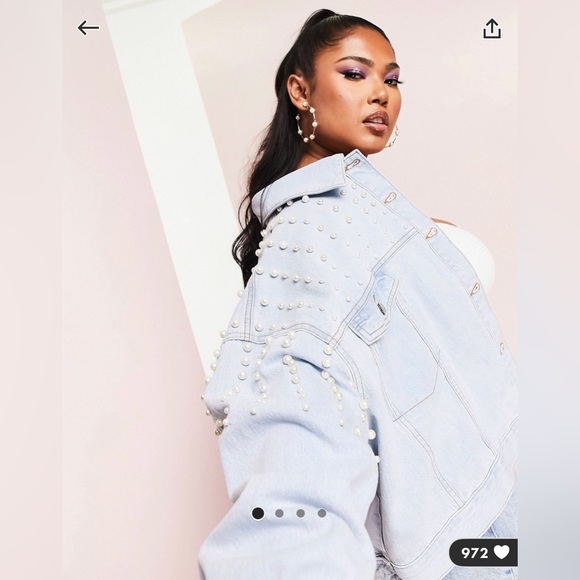 ASOS Curve Luxe Pearl Denim Jacket - Picture 3 of 11